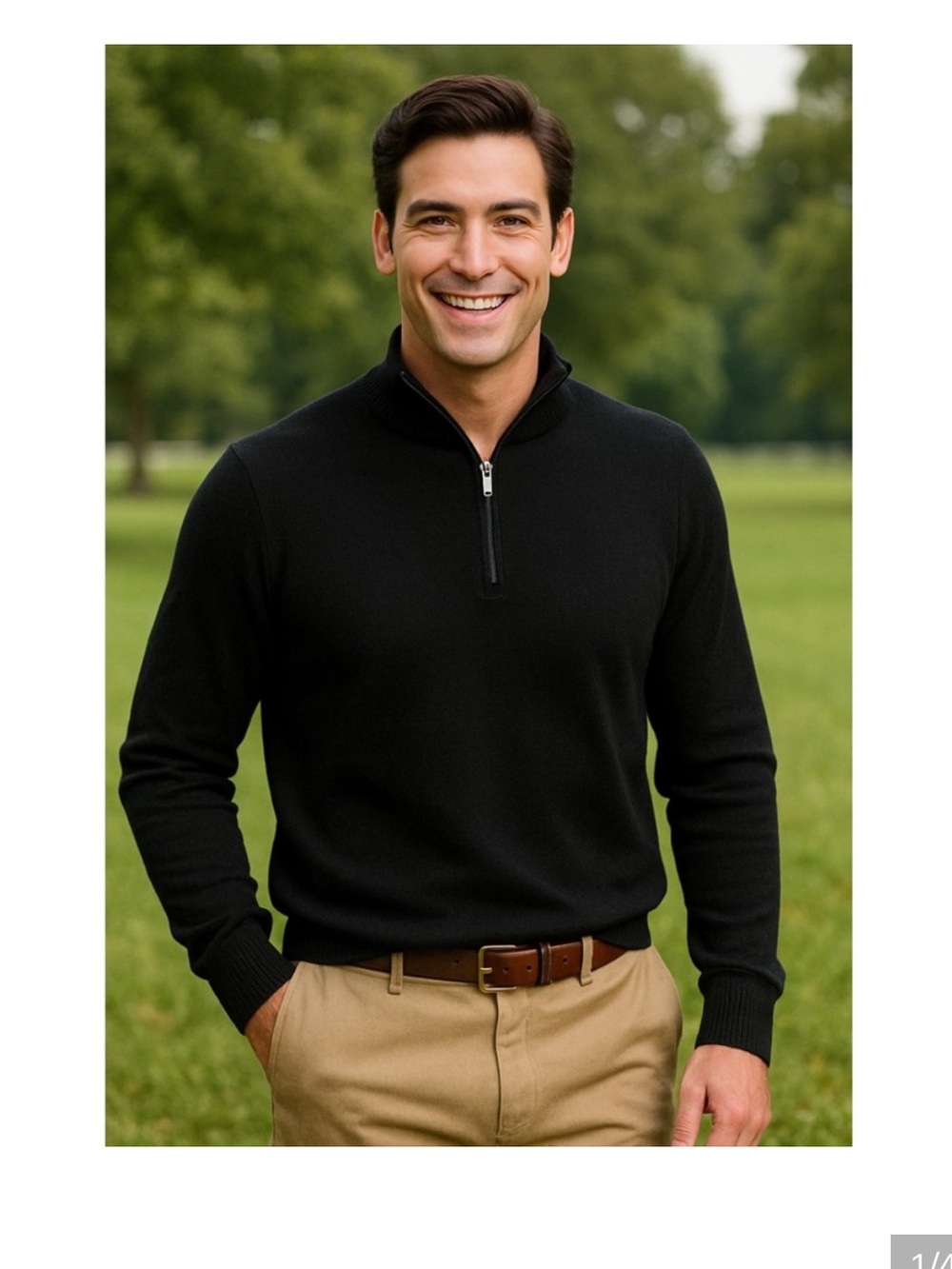 Bloomingdale's Men's Black Cashmere Quarter Zip - Medium
